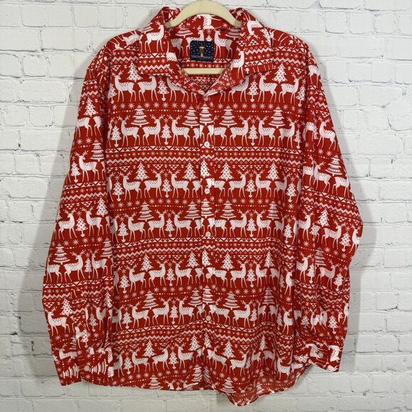 Simon Banks Other - Simon Banks Christmas Shirt Mens XL 17.5 Button Up Long Sleeve Reindeer Red